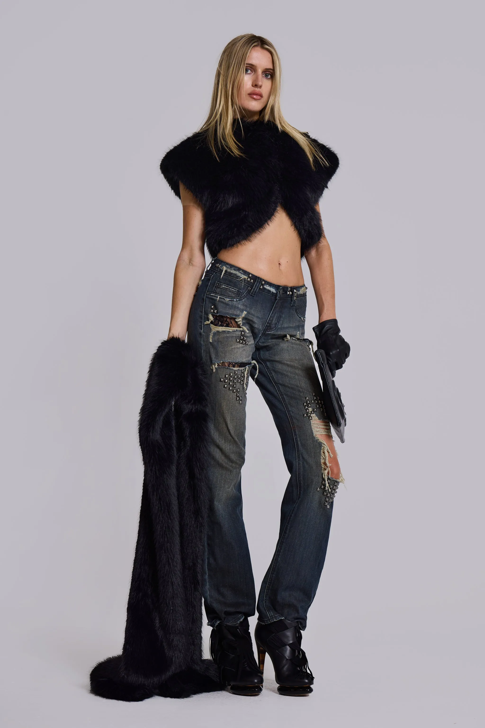 Saskia 2-in-1 Faux Fur Shrug in Black sold by Jaded London product image thumbnail 2