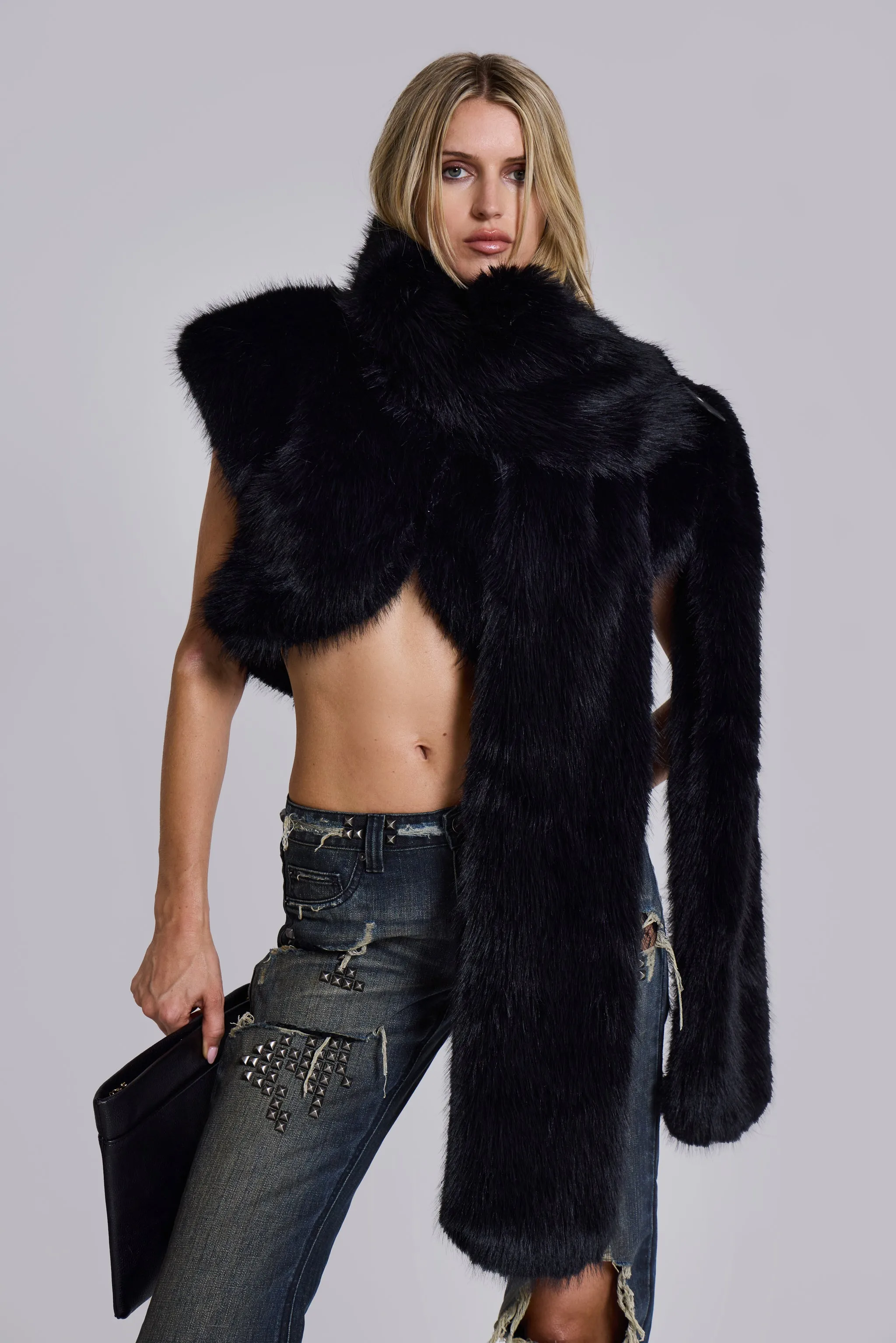 Saskia 2-in-1 Faux Fur Shrug in Black sold by Jaded London product image thumbnail 3