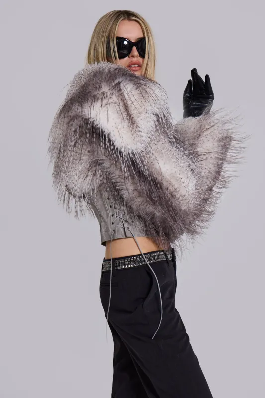 Haka Faux Feather and Fur Leather Jacket sold by Jaded London