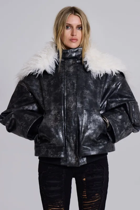 Mistra PU Leather Bomber Jacket sold by Jaded London