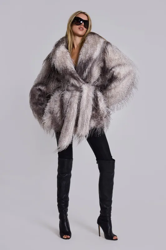 Haka Faux Feather Fur Belted Coat sold by Jaded London