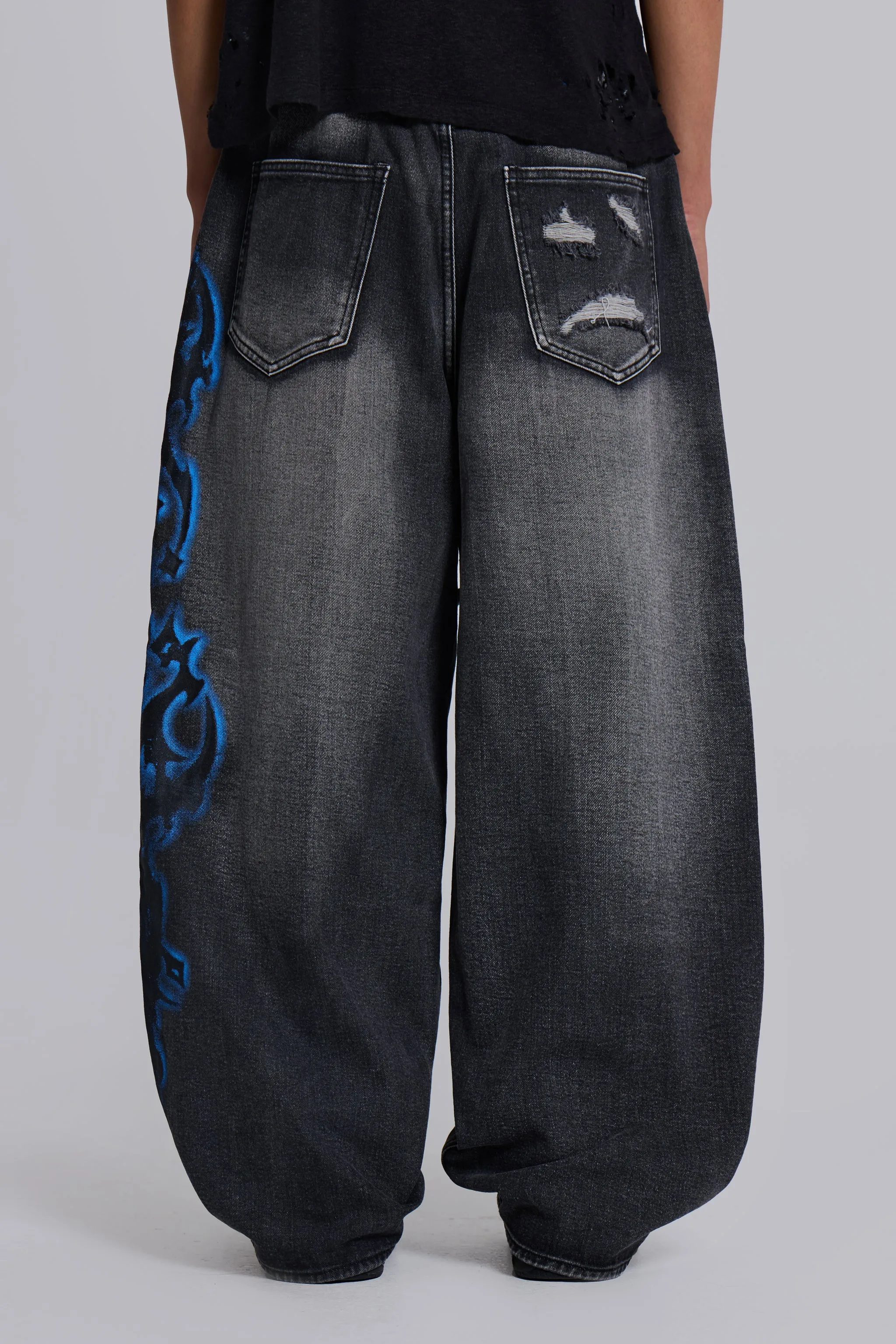 Black Spike Airbrush XL Ripped Colossus Jeans sold by Jaded London product image thumbnail 4