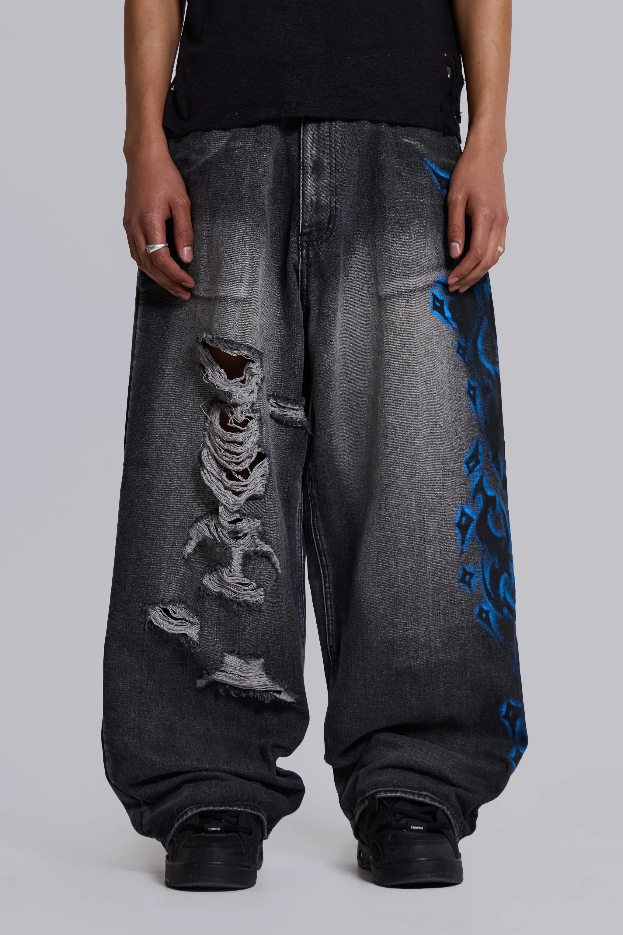 Black Spike Airbrush XL Ripped Colossus Jeans sold by Jaded London product image thumbnail 3