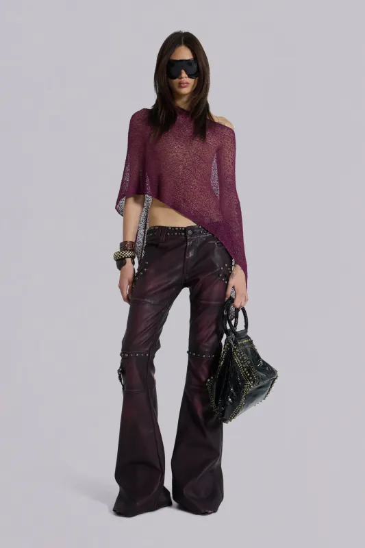 Burgundy Studded Faux Leather Drift Trousers sold by Jaded London