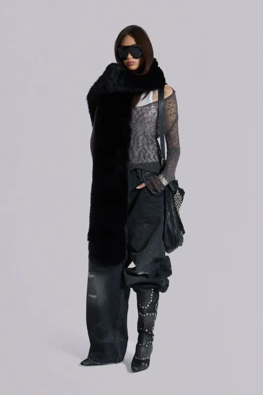 Black Cara Faux Fur Scarf sold by Jaded London