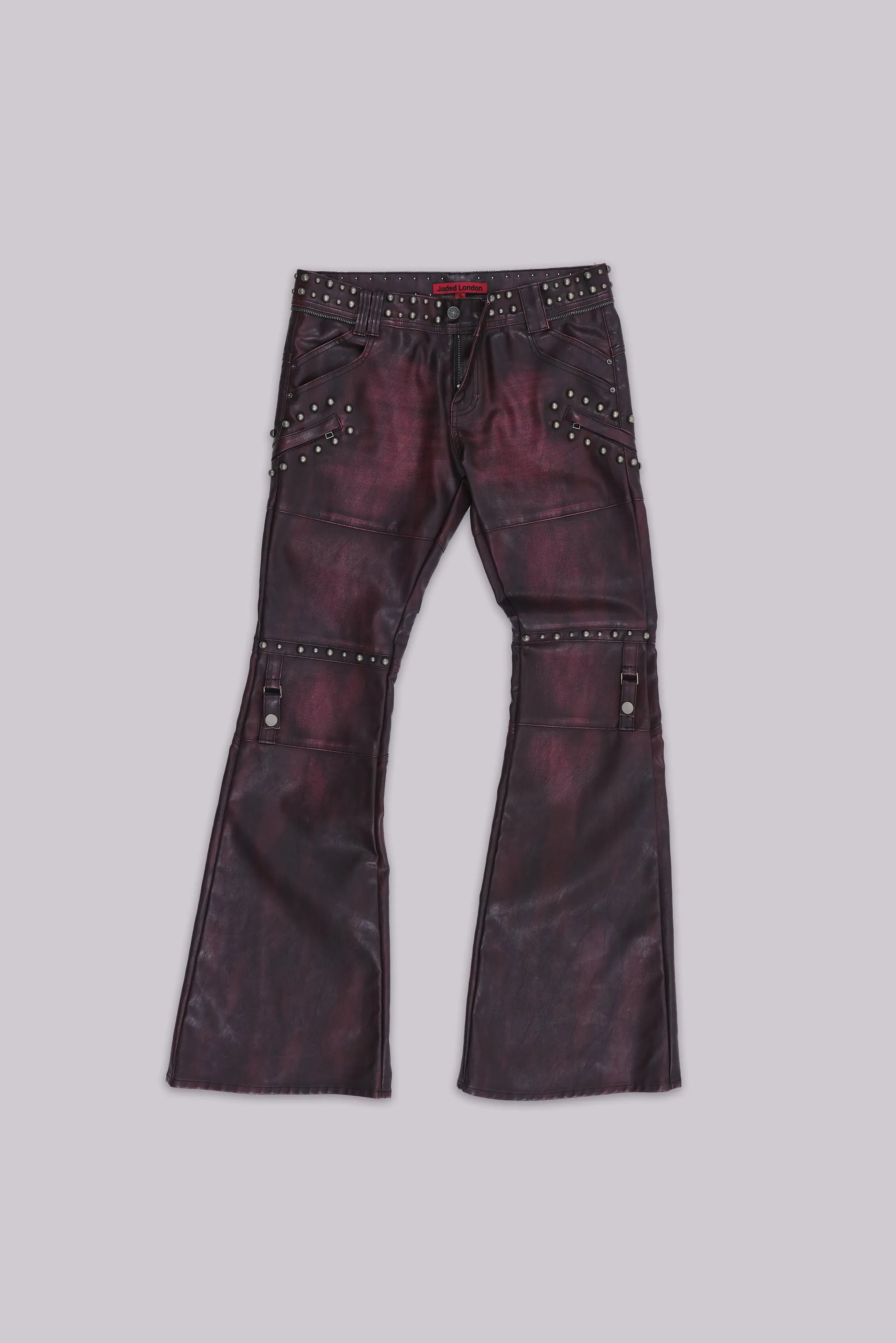 Burgundy Studded Faux Leather Drift Trousers sold by Jaded London product image thumbnail 5