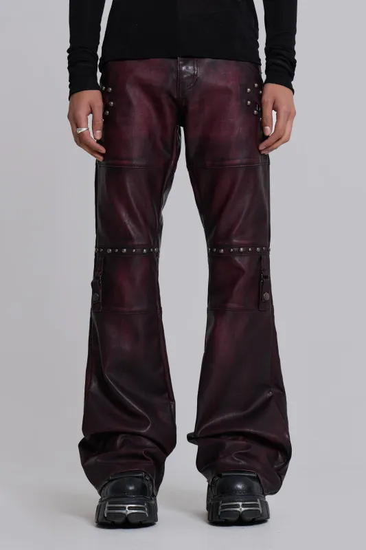 Burgundy Studded Faux Leather Drift Trousers sold by Jaded London