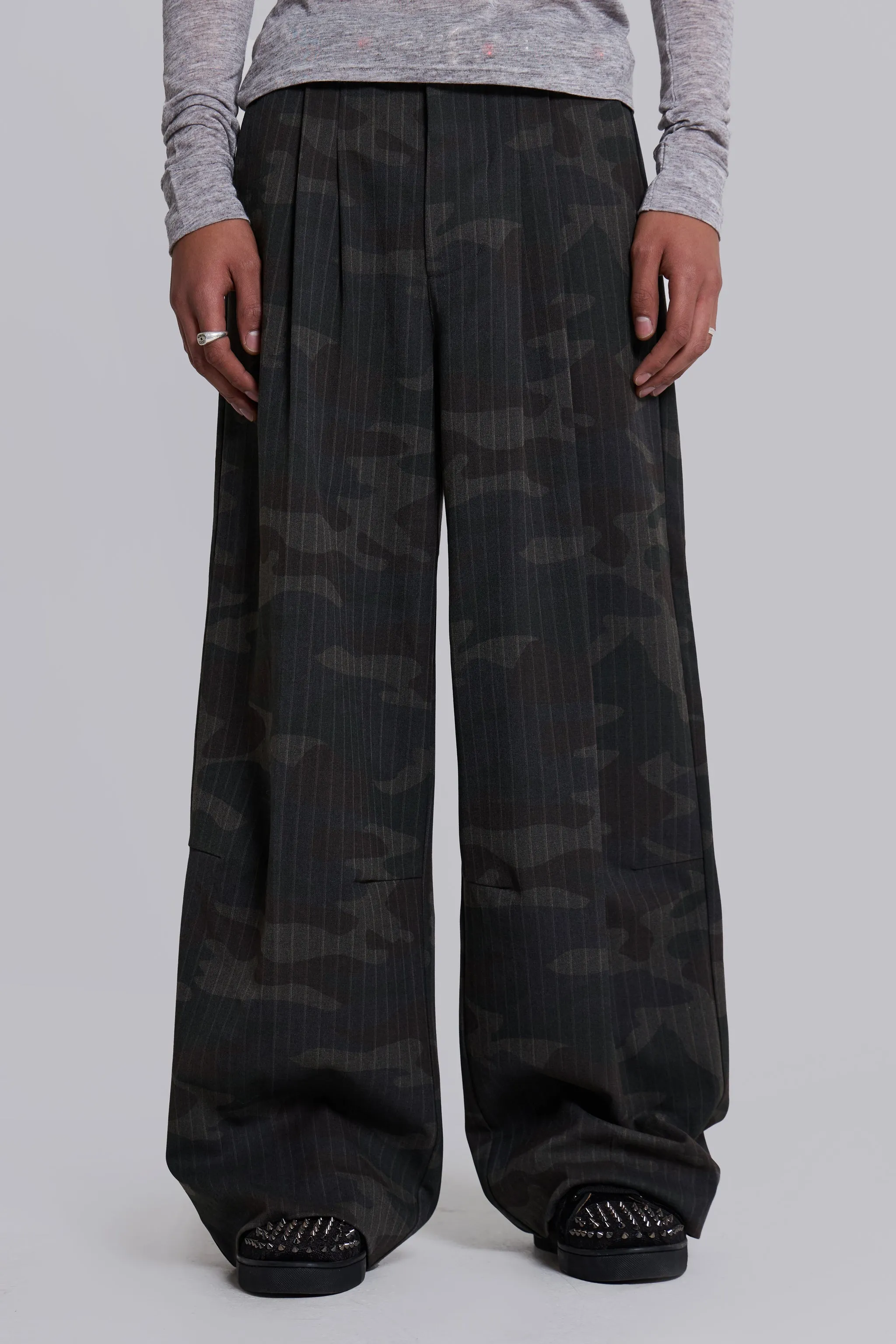 Camo Pinstripe Goliath Suit Pants sold by Jaded London