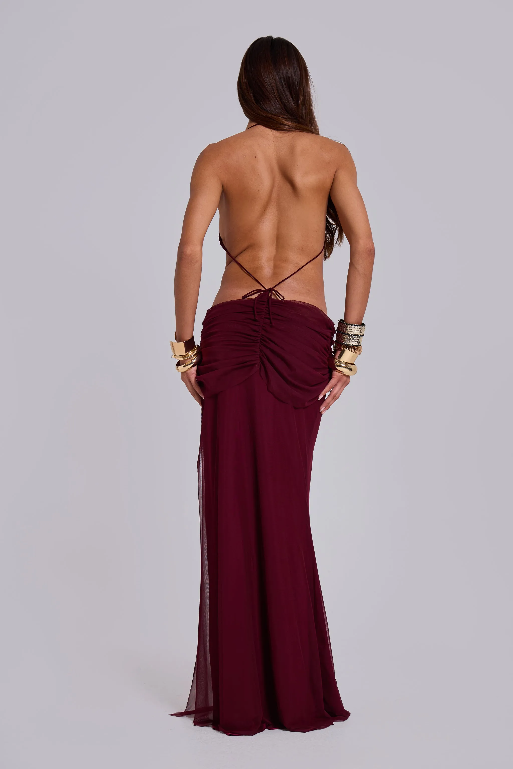 Hesperia Draped Maxi Dress in Burgundy sold by Jaded London product image thumbnail 5