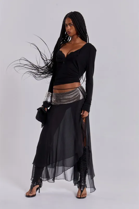 Evodia Chainmail Chiffon Wrap Skirt made by Jaded London