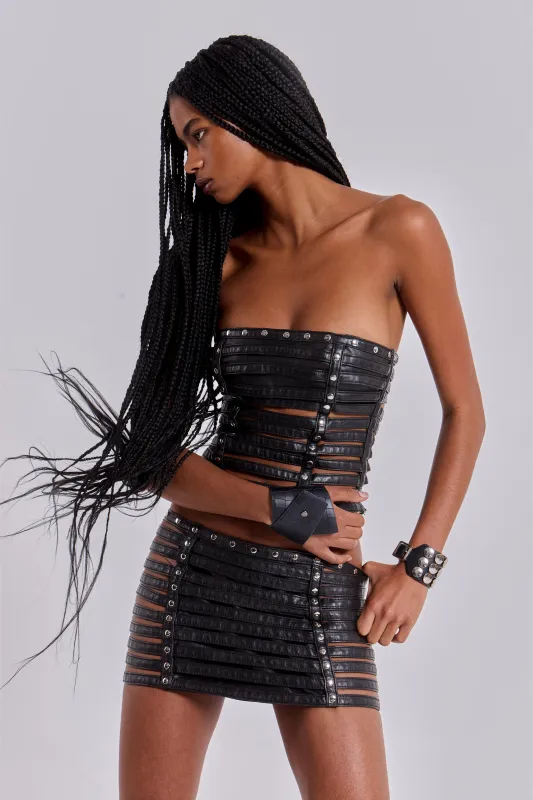 Nyxen Slashed Faux Leather Mini Skirt sold by Jaded London