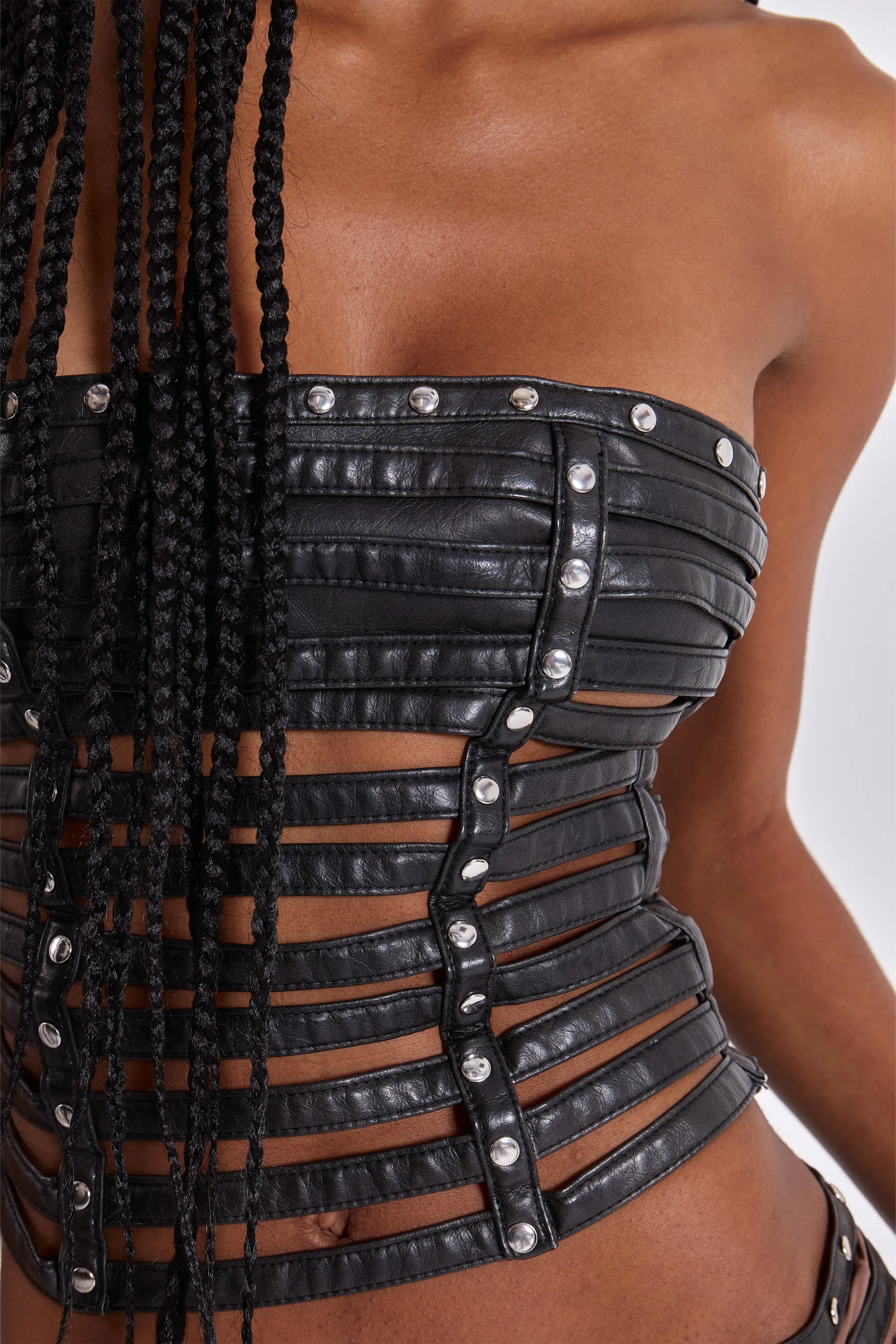Nyxen Slashed Faux Leather Corset Top sold by Jaded London product image thumbnail 3