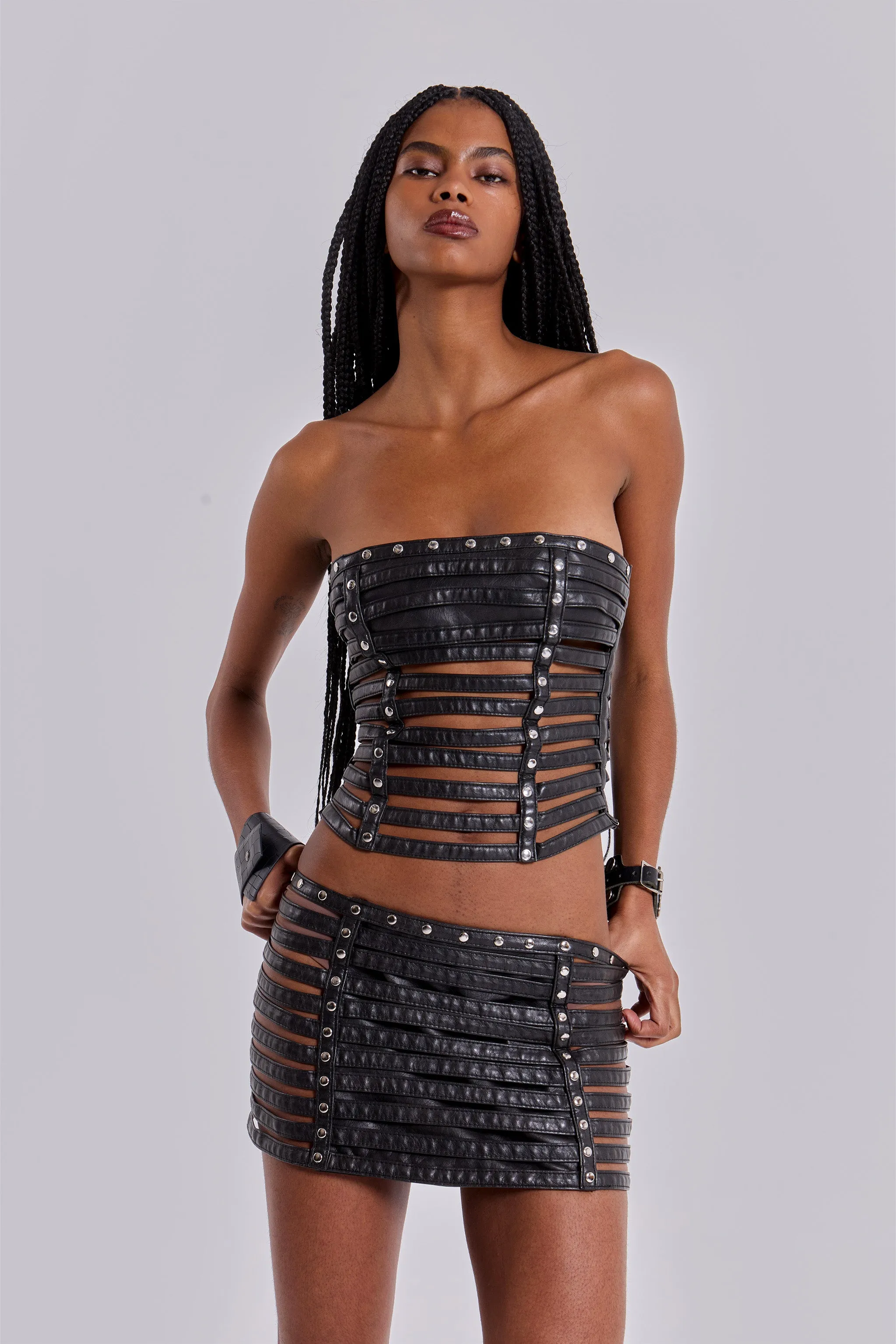 Nyxen Slashed Faux Leather Corset Top sold by Jaded London product image thumbnail 2