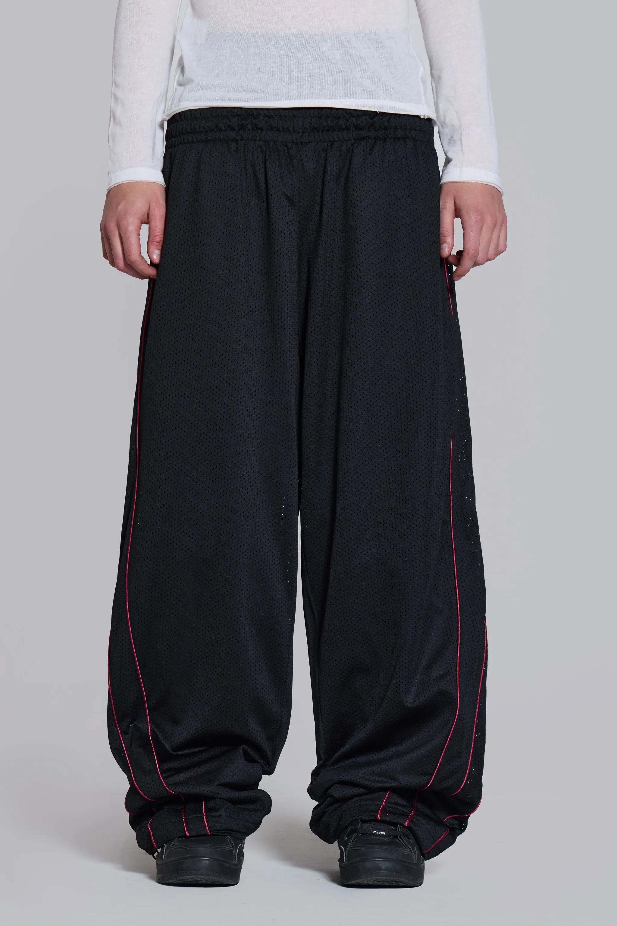 Black Mesh Vapor Tracksuit Bottoms sold by Jaded London