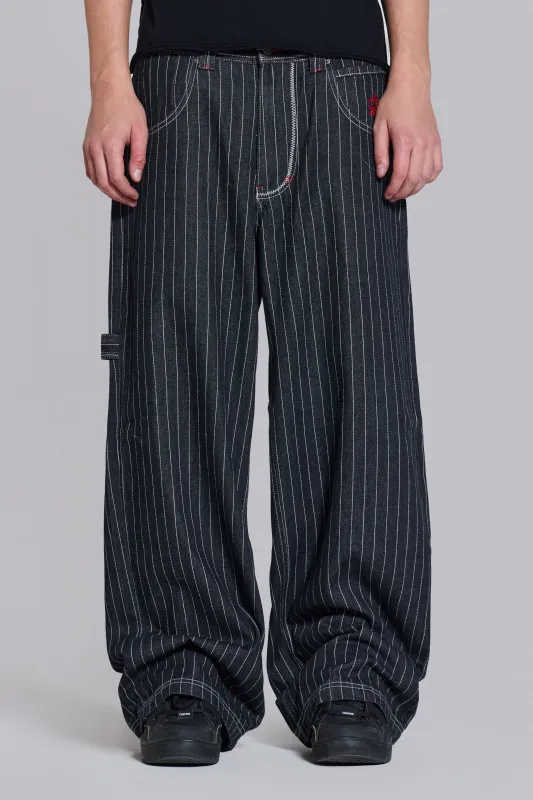 Black Ollie Pinstripe XL Colossus Jeans sold by Jaded London