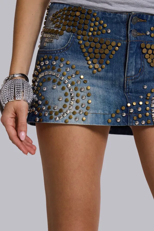 Hena Studded Denim Mini Skirt sold by Jaded London