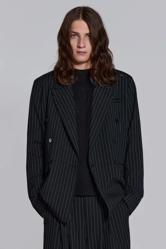 Goliath Pinstripe Double Breasted Boxy Blazer sold by Jaded London