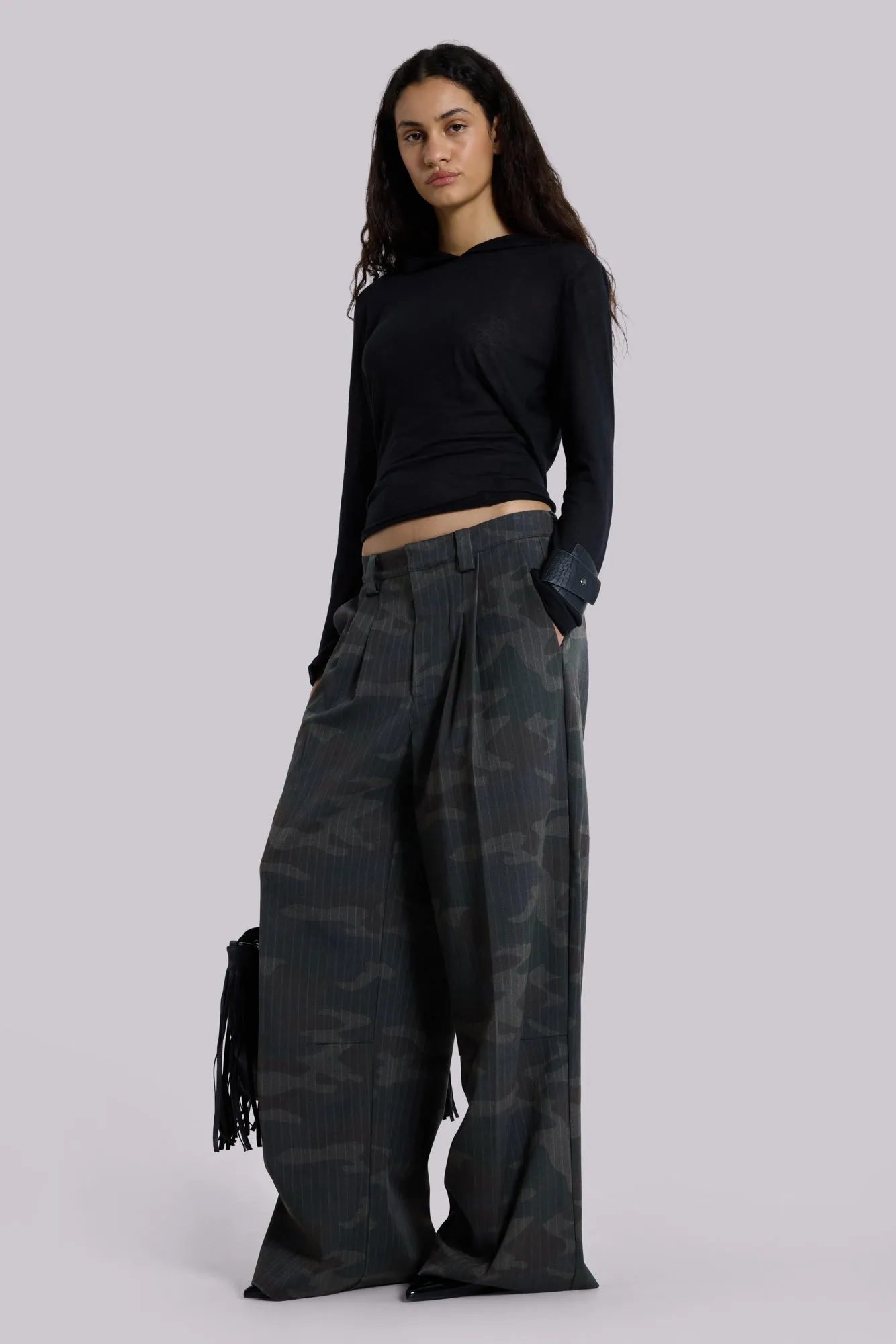 Camo Pinstripe Goliath Suit Pants sold by Jaded London