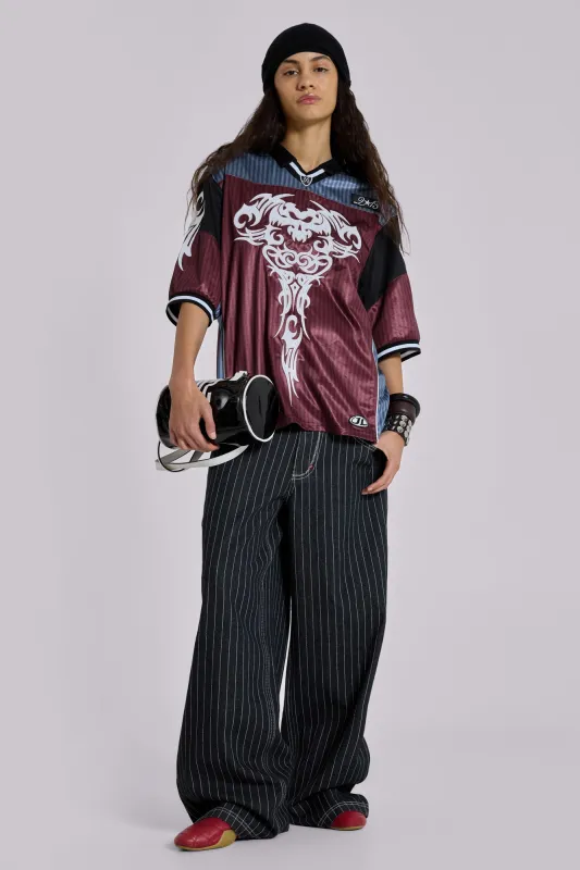 Black Ollie Pinstripe XL Colossus Jeans sold by Jaded London