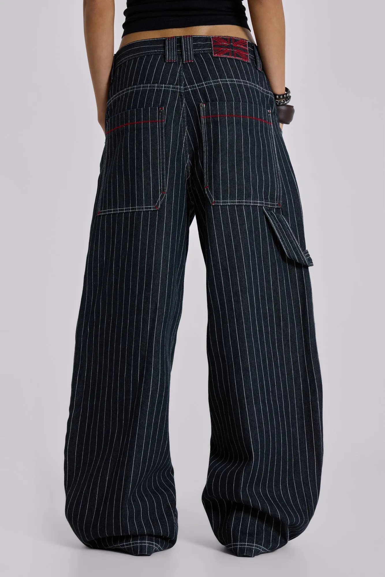 Black Ollie Pinstripe XL Colossus Jeans sold by Jaded London product image thumbnail 4