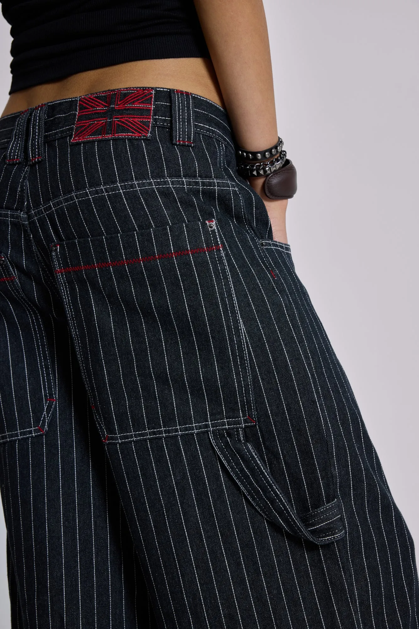 Black Ollie Pinstripe XL Colossus Jeans sold by Jaded London product image thumbnail 5