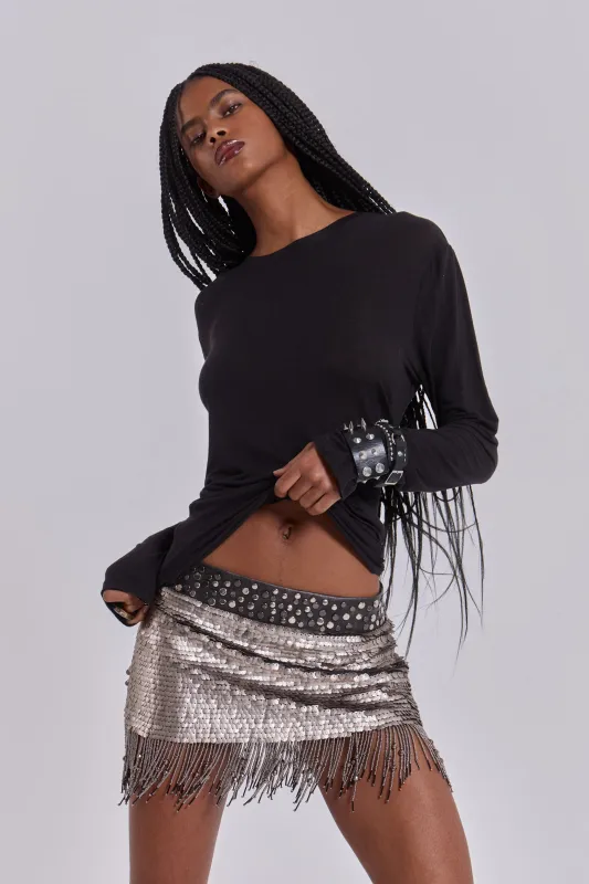 Leva Sequin Beaded Mini Skirt sold by Jaded London