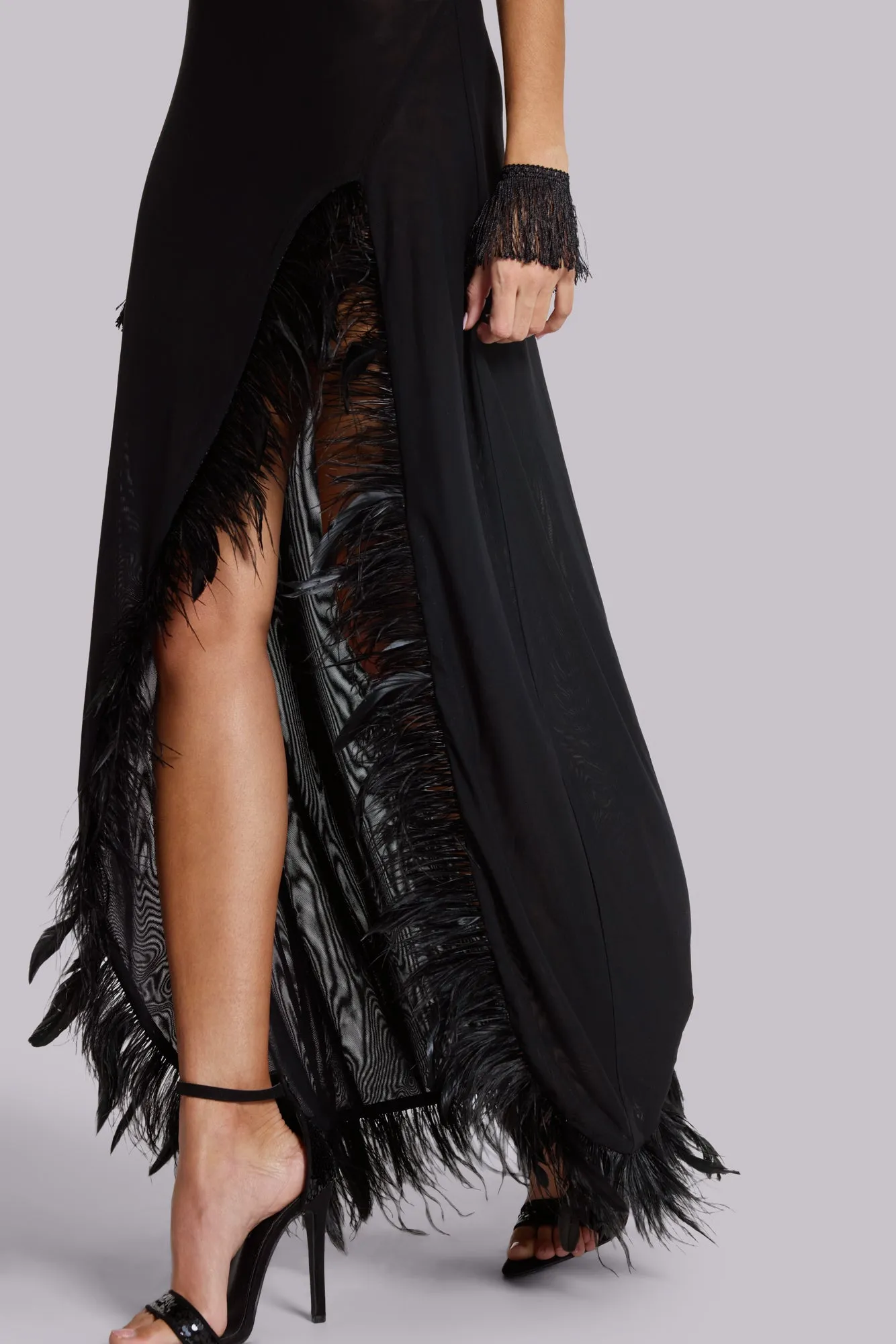 Ravenna Backless Halter Maxi Dress with Feathers sold by Jaded London product image thumbnail 3