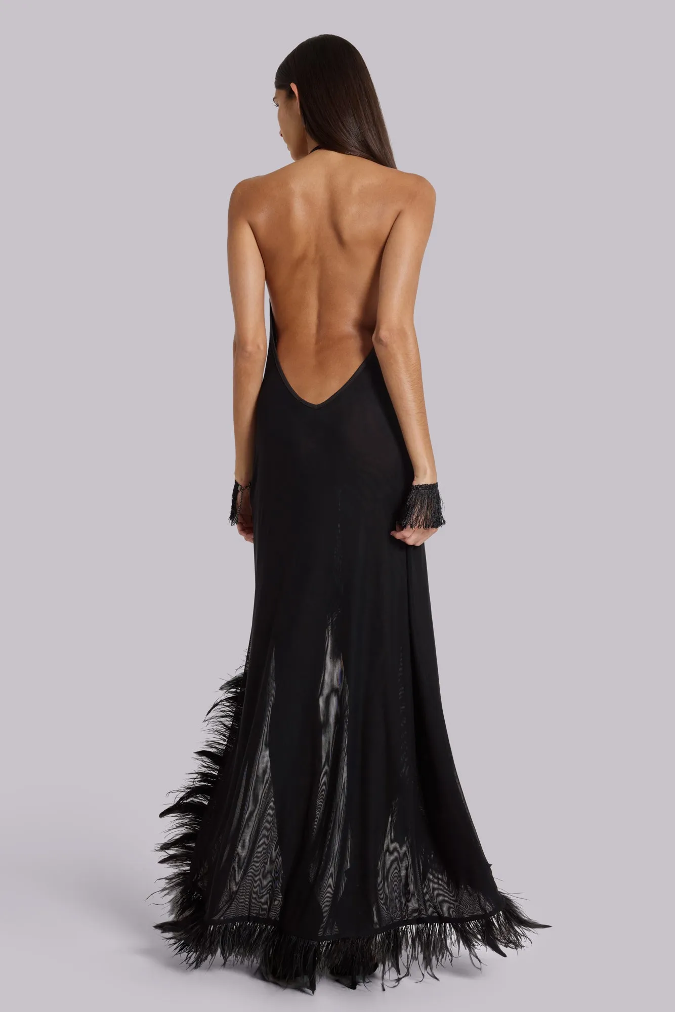 Ravenna Backless Halter Maxi Dress with Feathers sold by Jaded London product image thumbnail 2