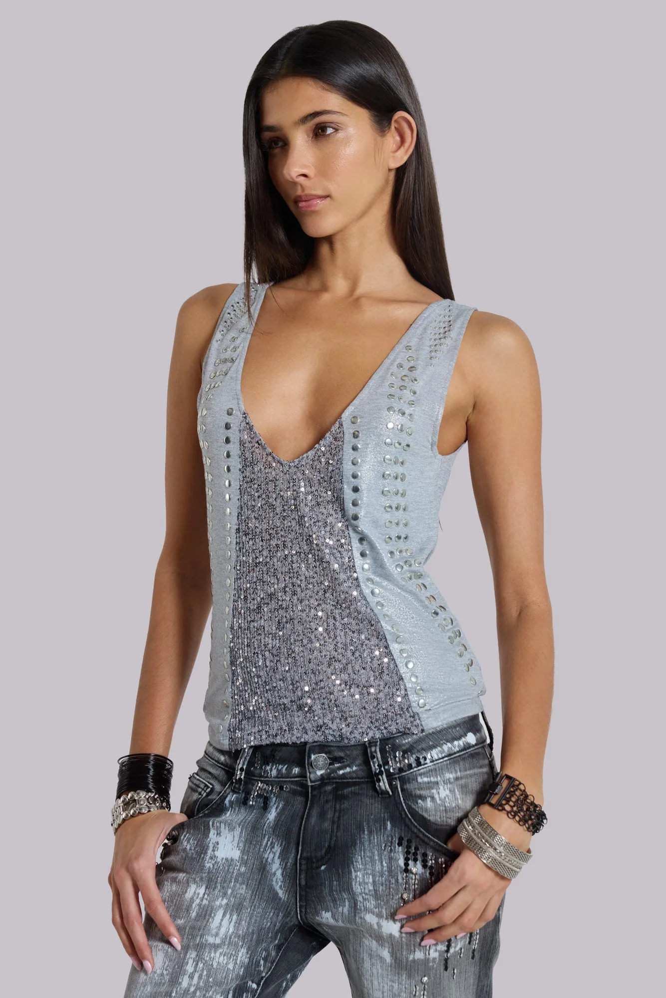 Kate Studded Plunge Vest Top sold by Jaded London product image thumbnail 2