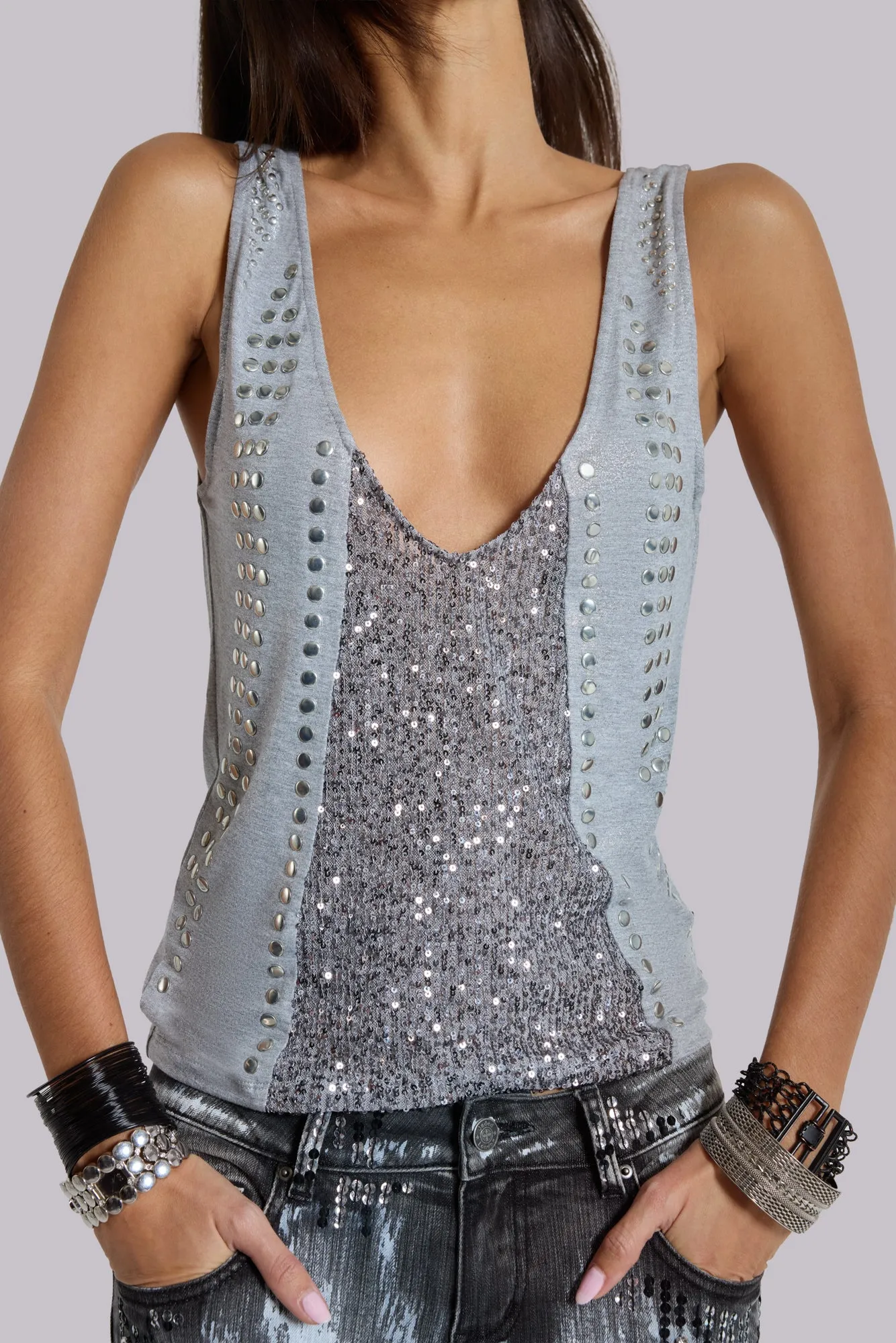 Kate Studded Plunge Vest Top sold by Jaded London