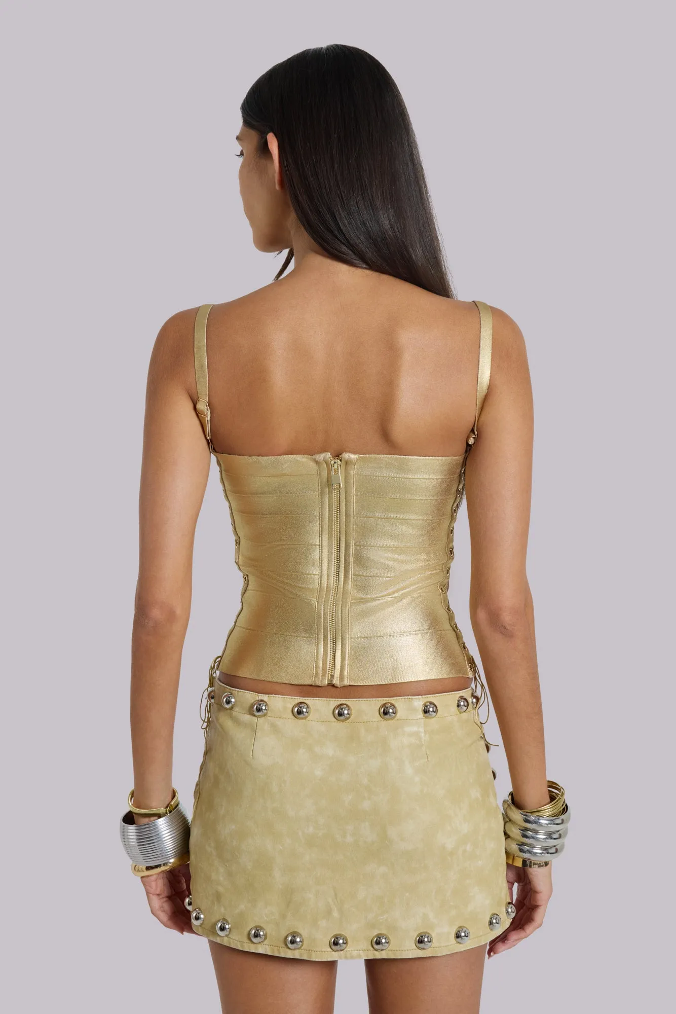 Idol Metallic Bandage Corset Top in Gold sold by Jaded London product image thumbnail 5