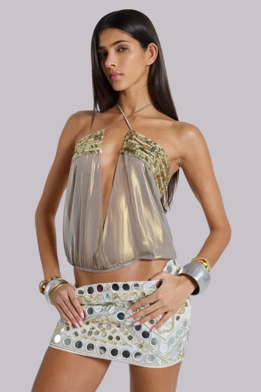 Morgana Metallic Sequin Chiffon Top sold by Jaded London