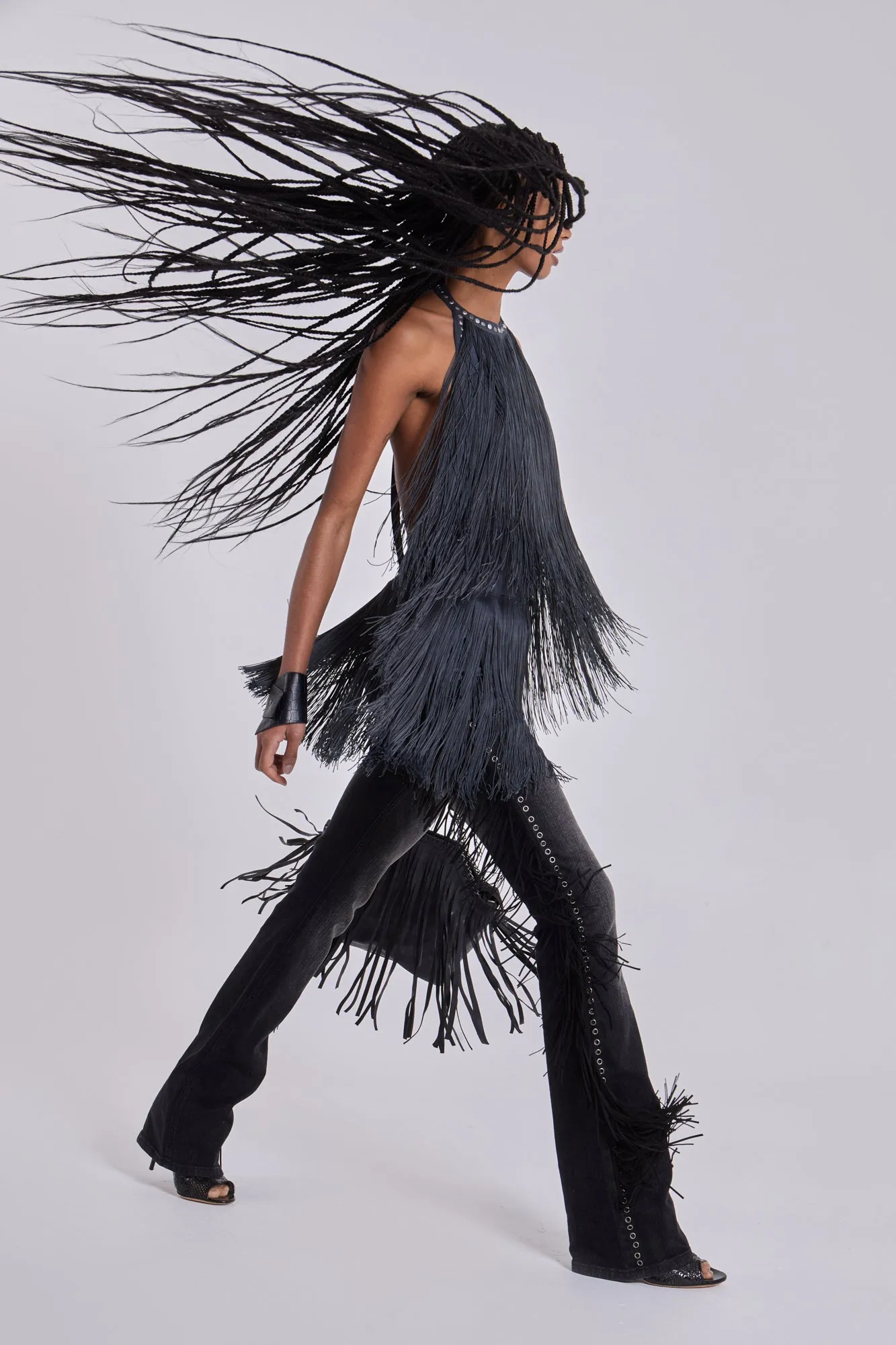 Vadra Backless Fringe Mini Dress sold by Jaded London