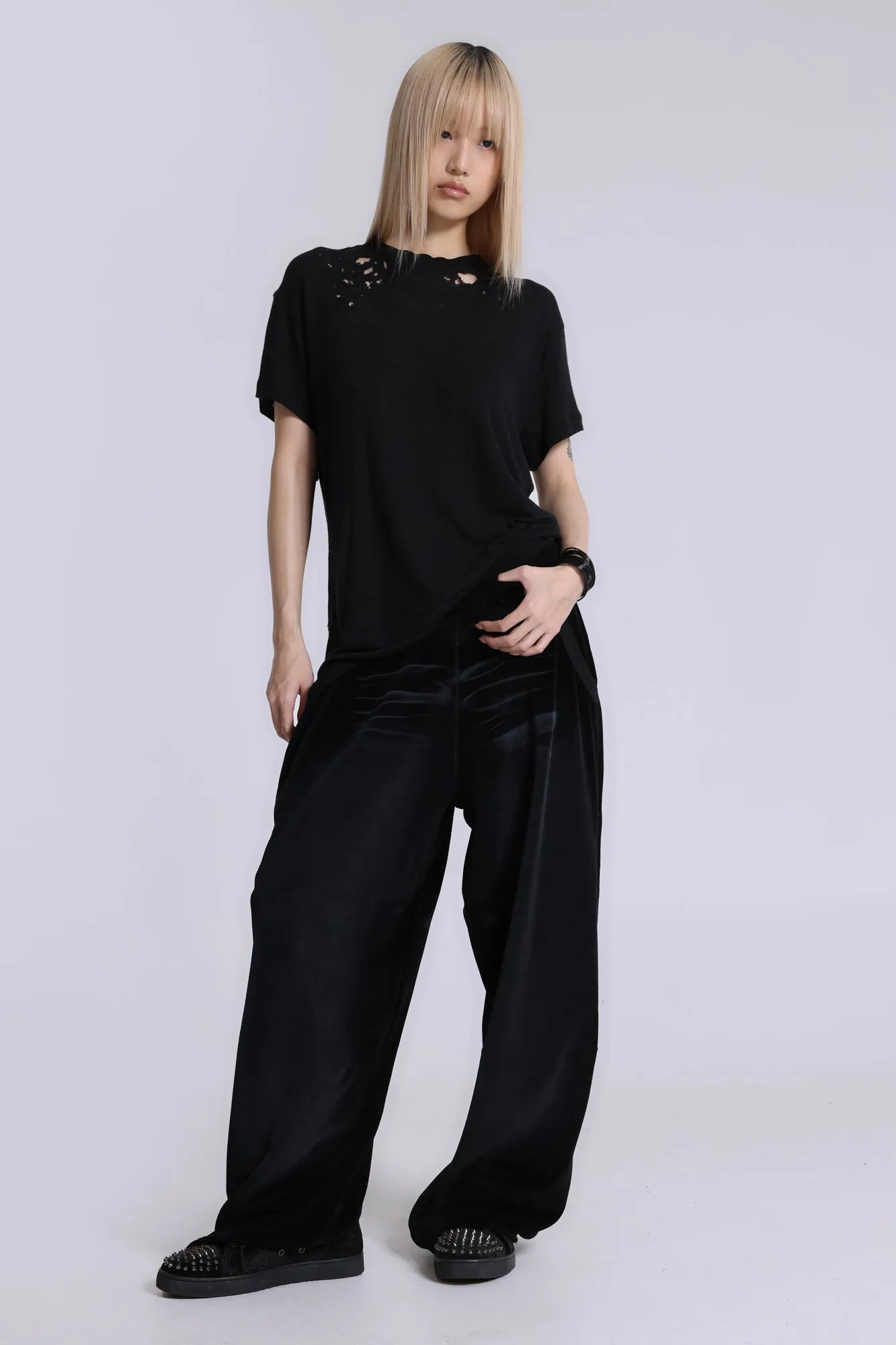 Denim Wash Velour Monster Joggers sold by Jaded London