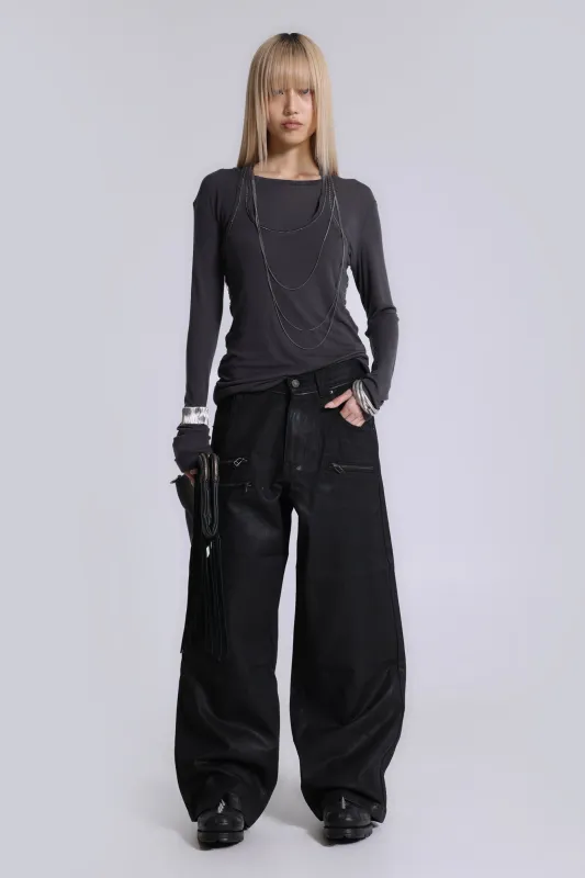 Coated Zip Colossus Jeans sold by Jaded London