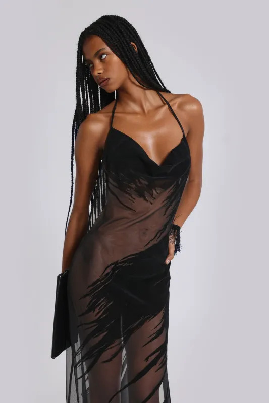Norelle Flocked Backless Maxi Dress sold by Jaded London