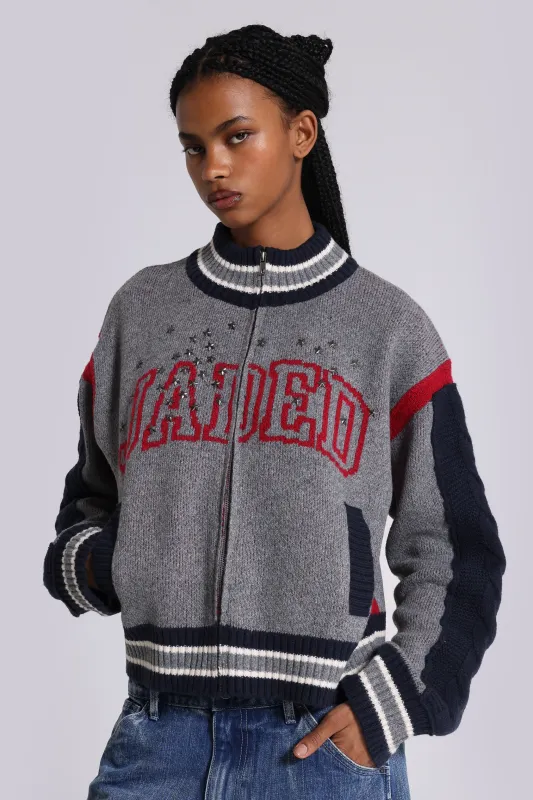 Team USA Studded Knitted Bomber Jacket sold by Jaded London