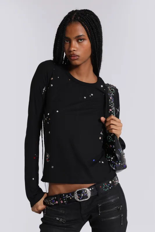 Jexa Jewel Studded Long Sleeve Top sold by Jaded London