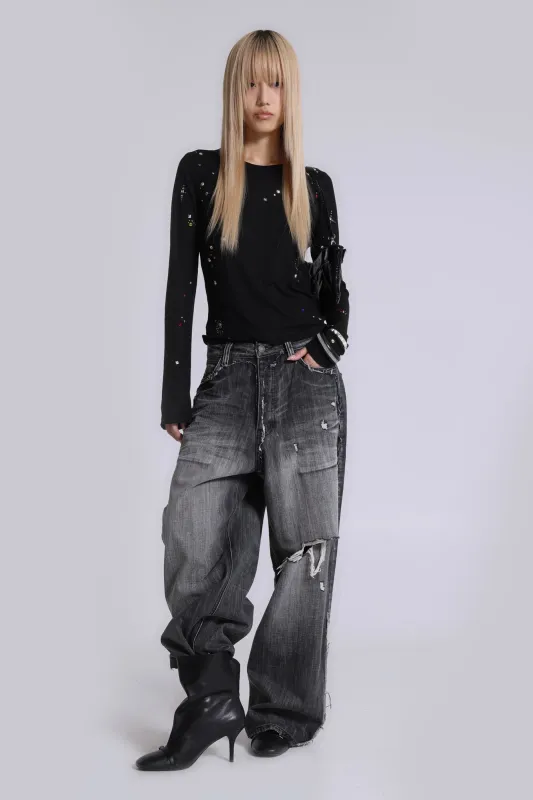 Black Eroded XL Colossus Jeans sold by Jaded London