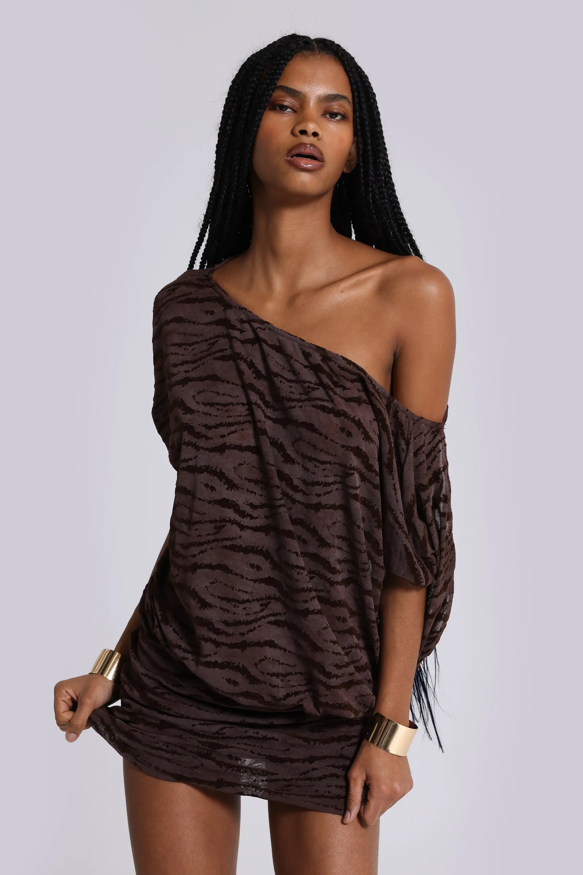 Ophidian Devore Backless Mini Dress in Zebra sold by Jaded London