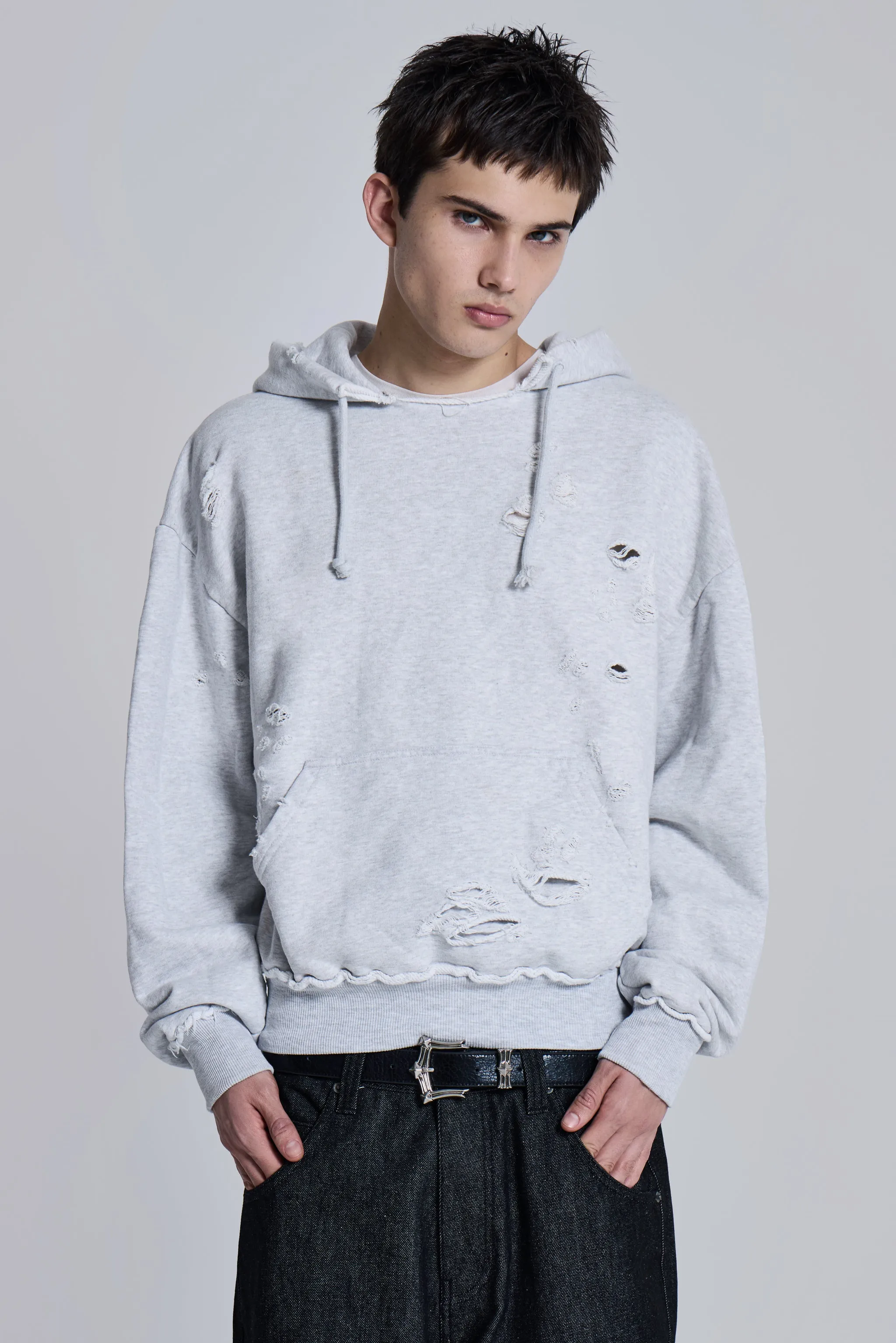 Pullover Bitten Hoodie in Grey Marl sold by Jaded London