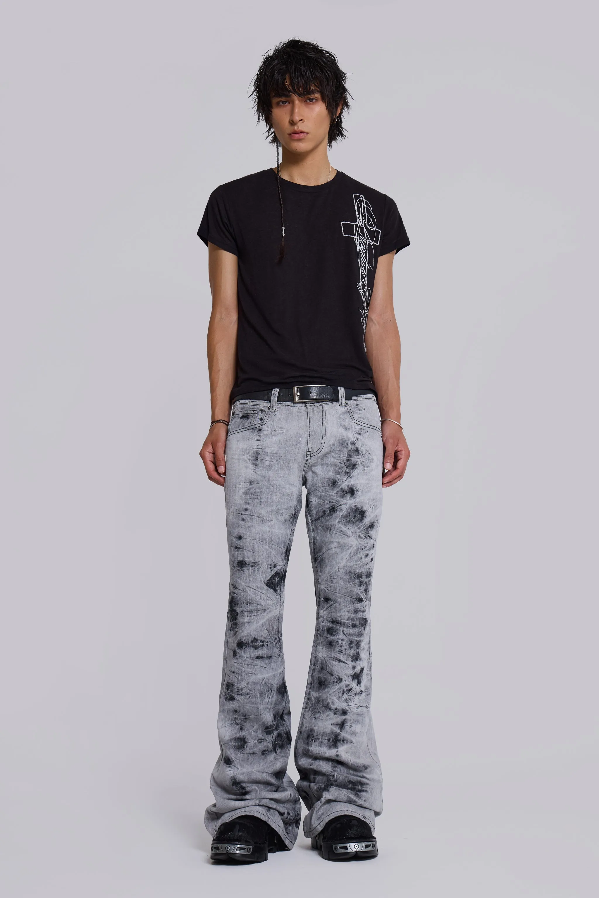 Grey Tie Dye Drift Bootcut Jeans sold by Jaded London product image thumbnail 3