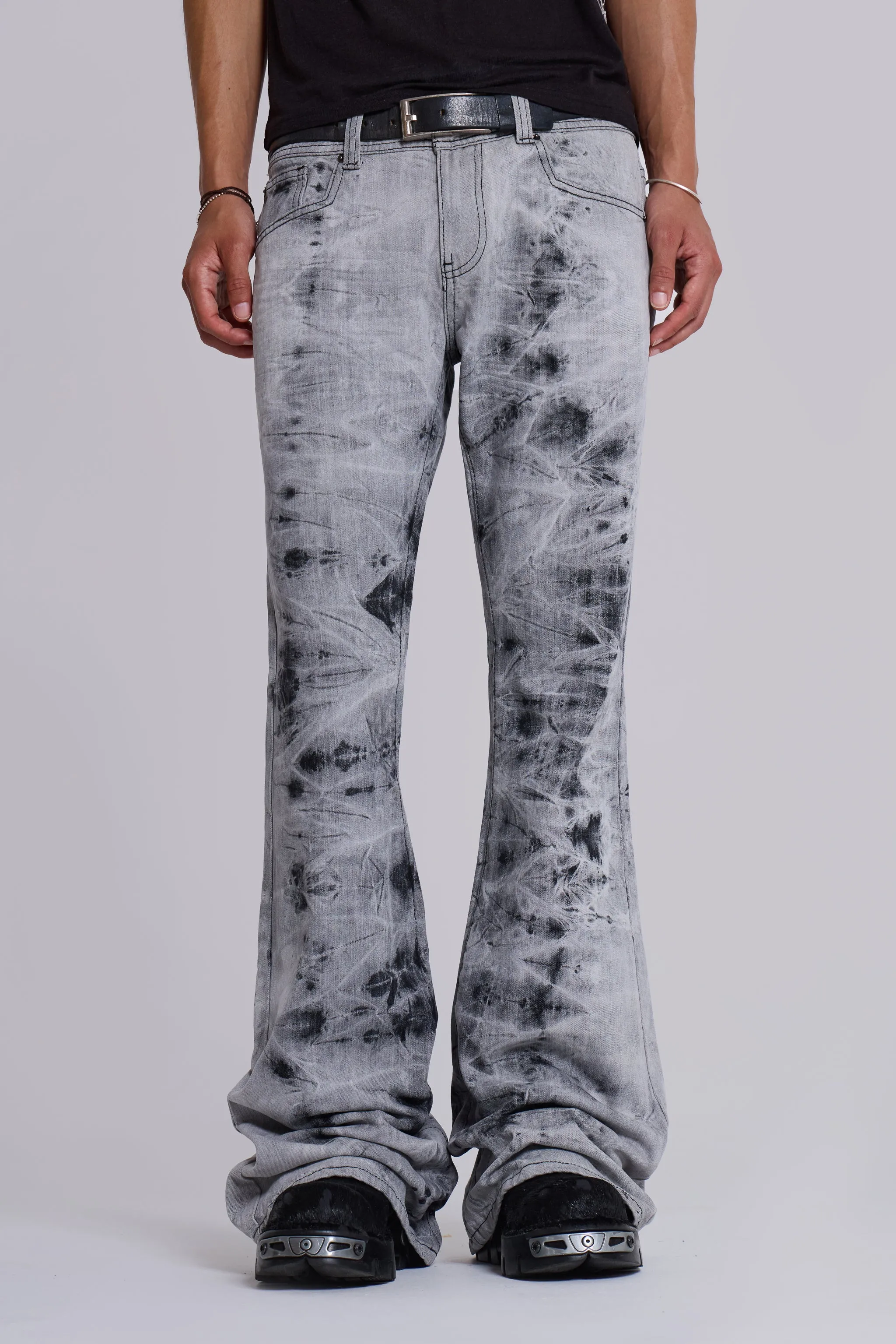 Grey Tie Dye Drift Bootcut Jeans sold by Jaded London
