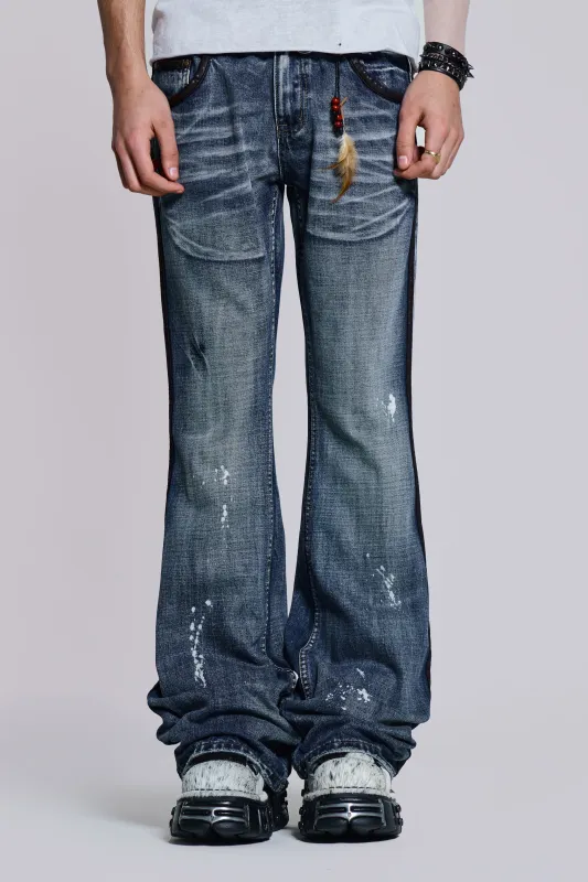Vintage Blue Feather Drift Bootcut Jeans sold by Jaded London