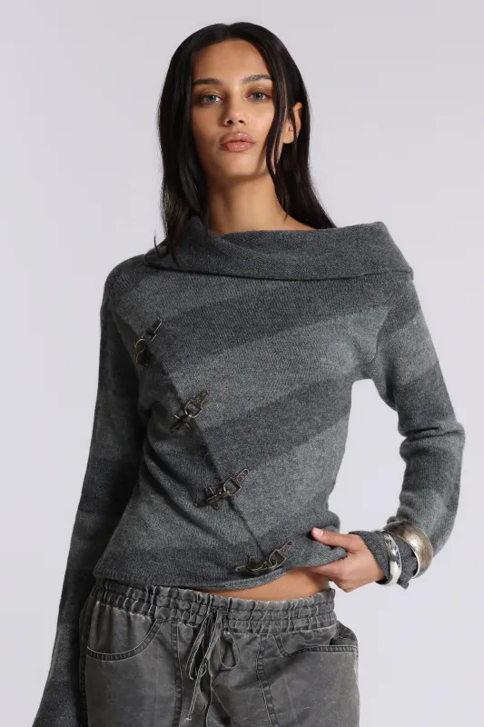 Clasp Asymmetric Stripe Knit sold by Jaded London