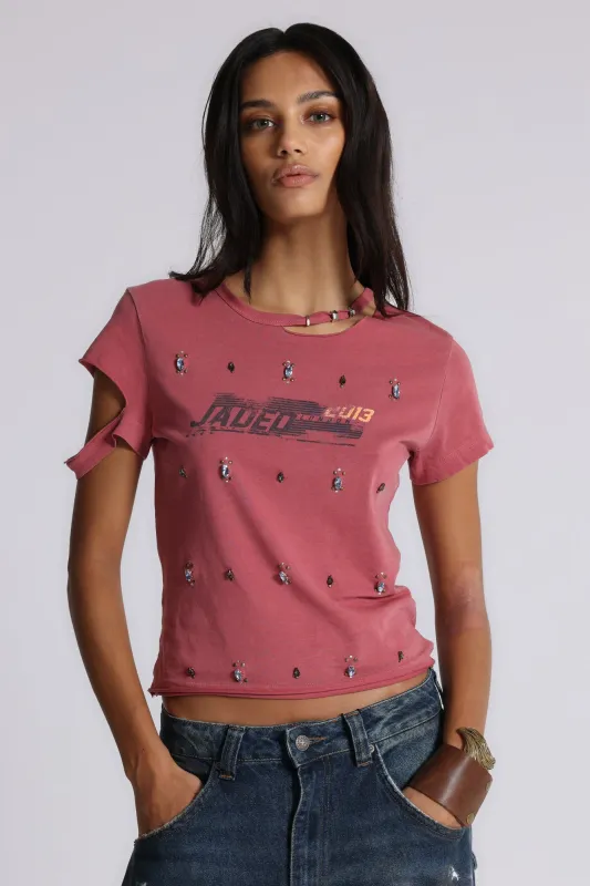 Rally Distressed Embellished Tee made by Jaded London