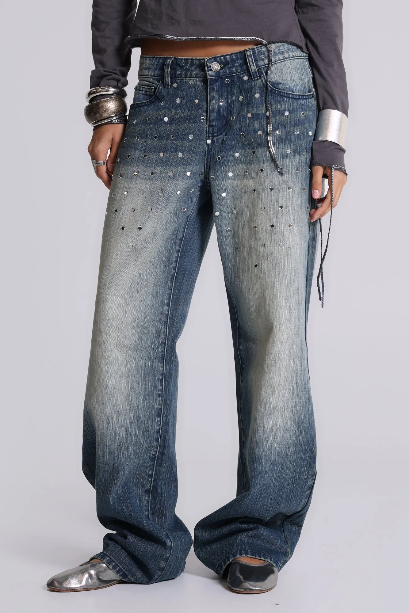 Hunter Loose Straight Leg Jeans with Mirrors sold by Jaded London product image thumbnail 2
