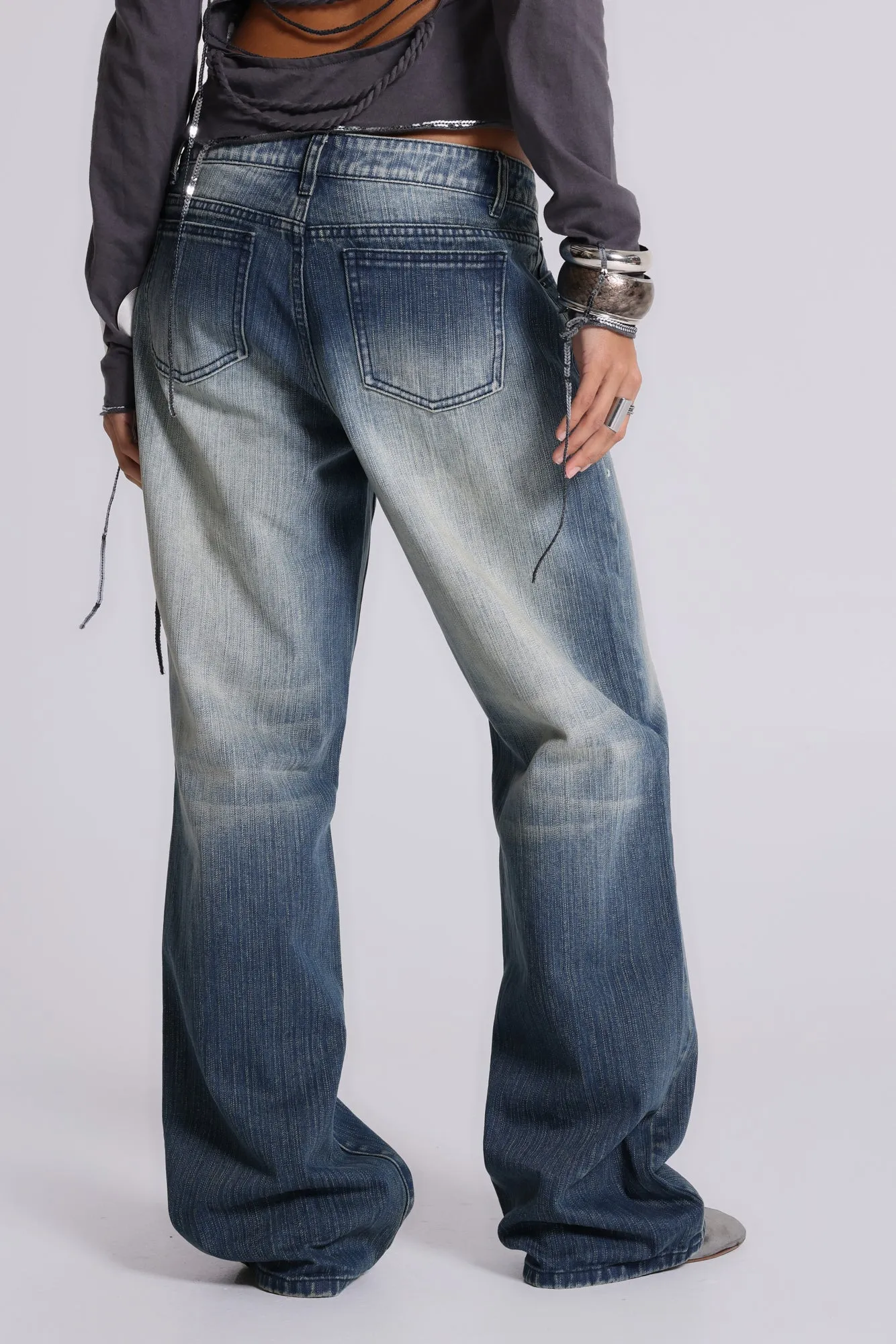 Hunter Loose Straight Leg Jeans with Mirrors sold by Jaded London product image thumbnail 5