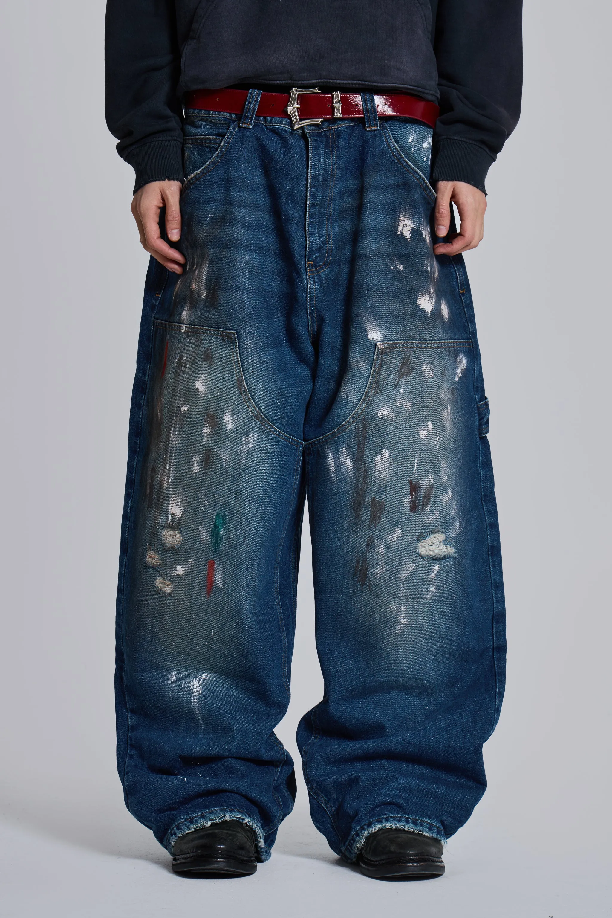 Splatter Cinch Carpenter Jeans sold by Jaded London