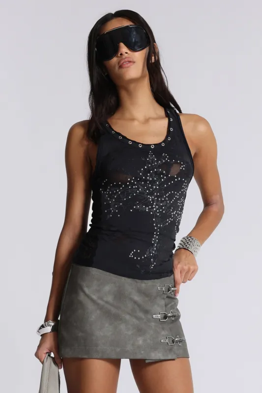 Ramona Burnout Vest Top in Black sold by Jaded London